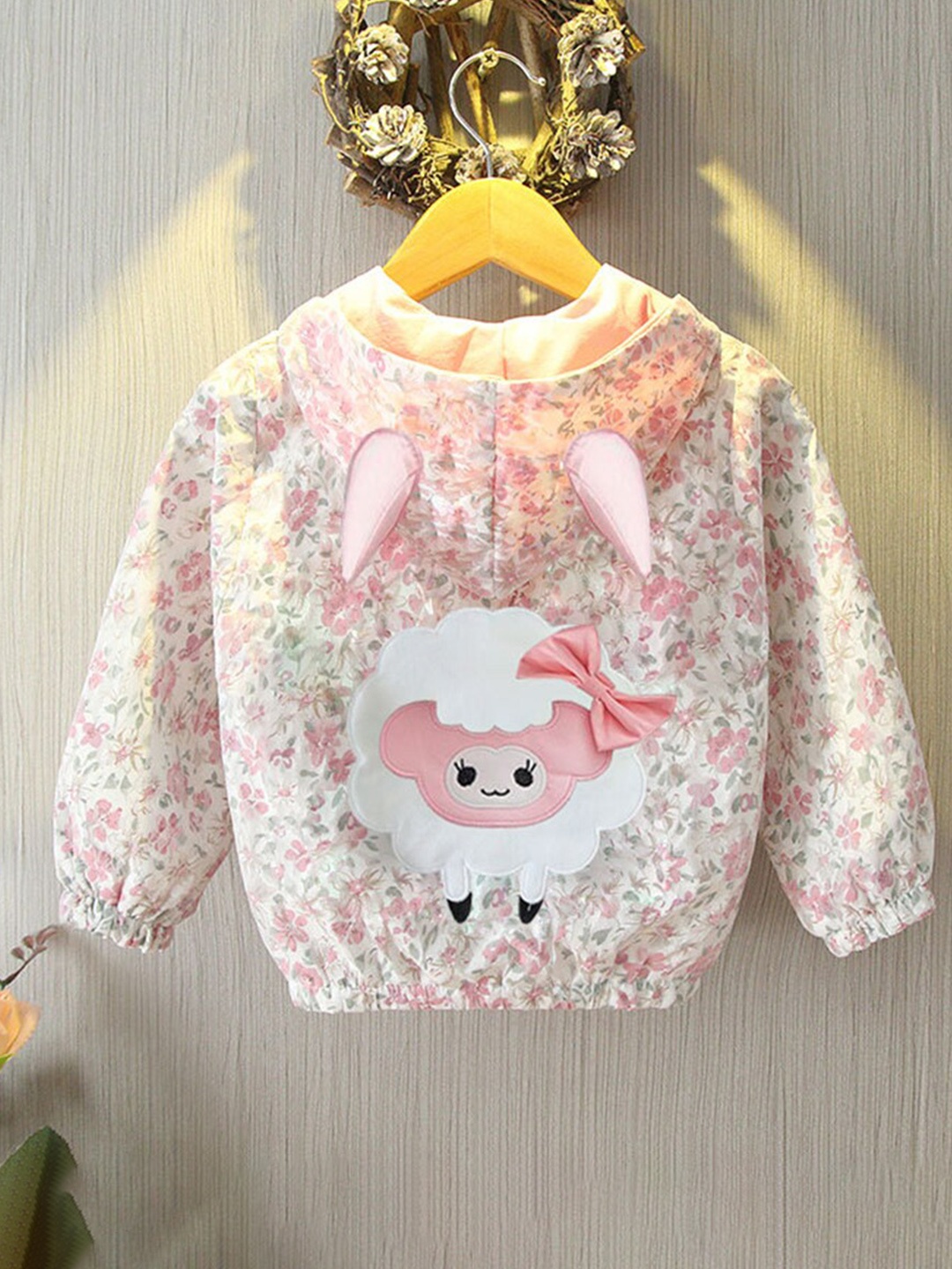 

INCLUD Girls Floral Printed Hooded Dry Fit Lightweight Bomber Jacket, Pink