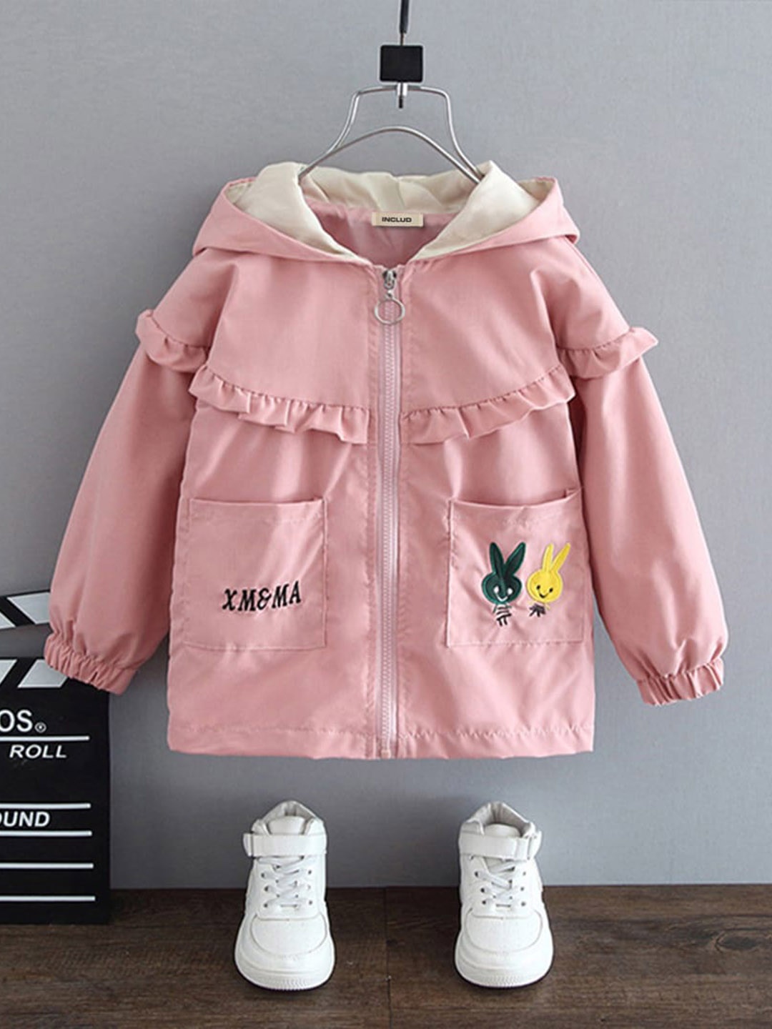 

INCLUD Girls Hooded Lightweight Dry Fit Bomber Jacket, Pink