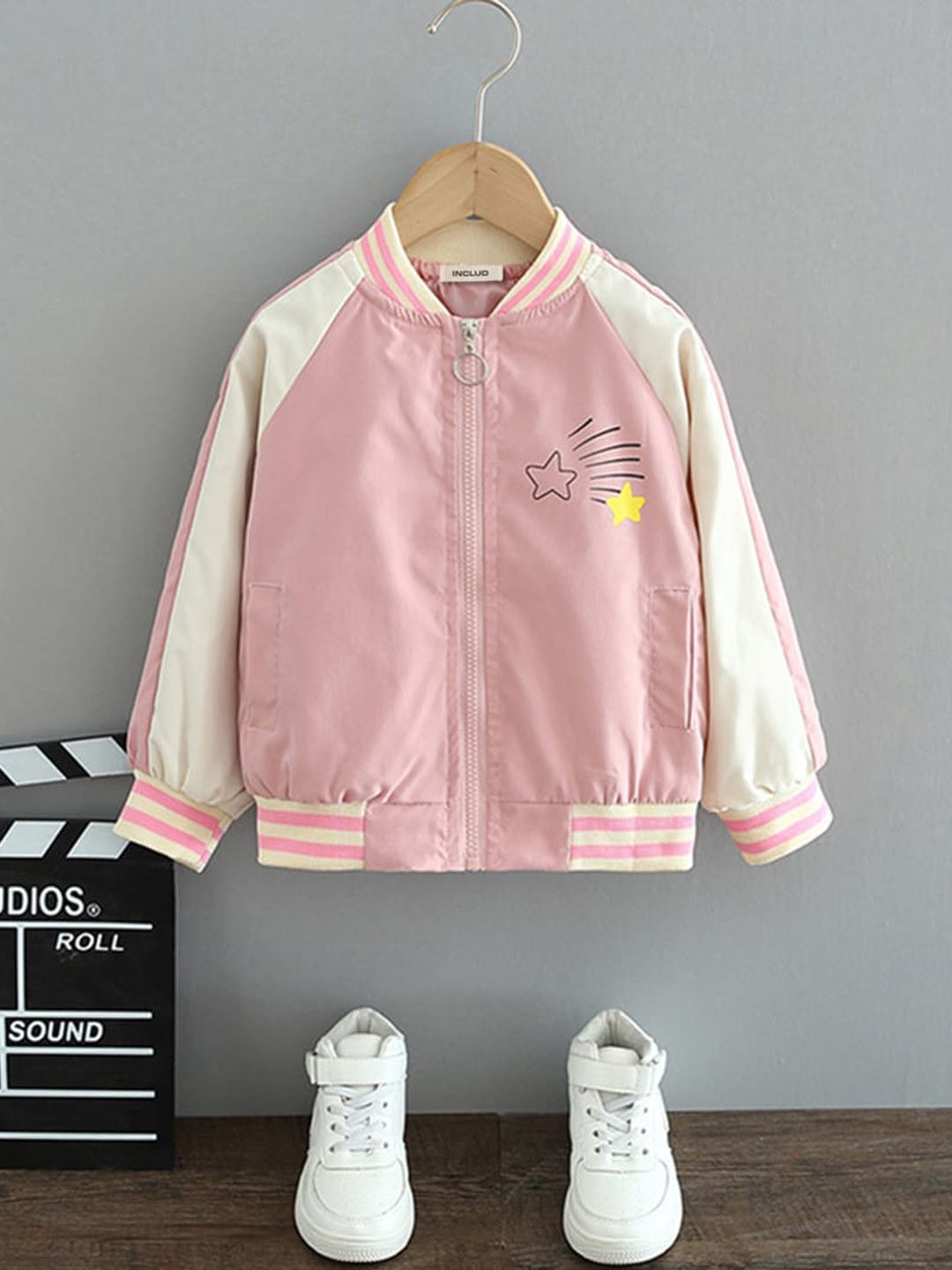 

INCLUD Girls Printed Lightweight Bomber Jacket, Pink