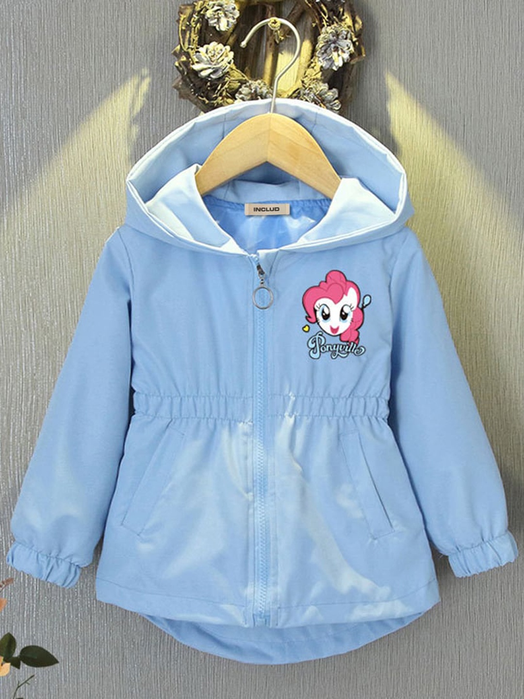 

INCLUD Girls Graphic Printed Hooded Lightweight Padded Jacket, Blue
