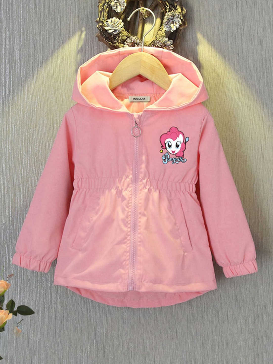 

INCLUD Girls Graphic Printed Hooded Lightweight Padded Jacket, Pink