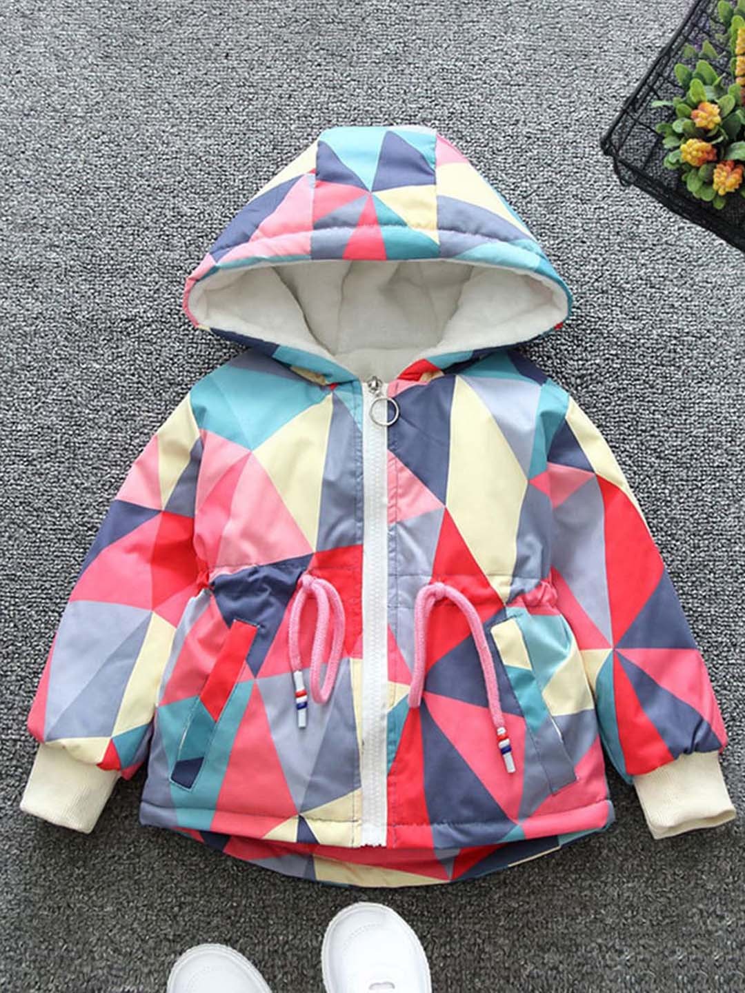 

INCLUD Girls Geometric Printed Lightweight Padded Jacket, Pink
