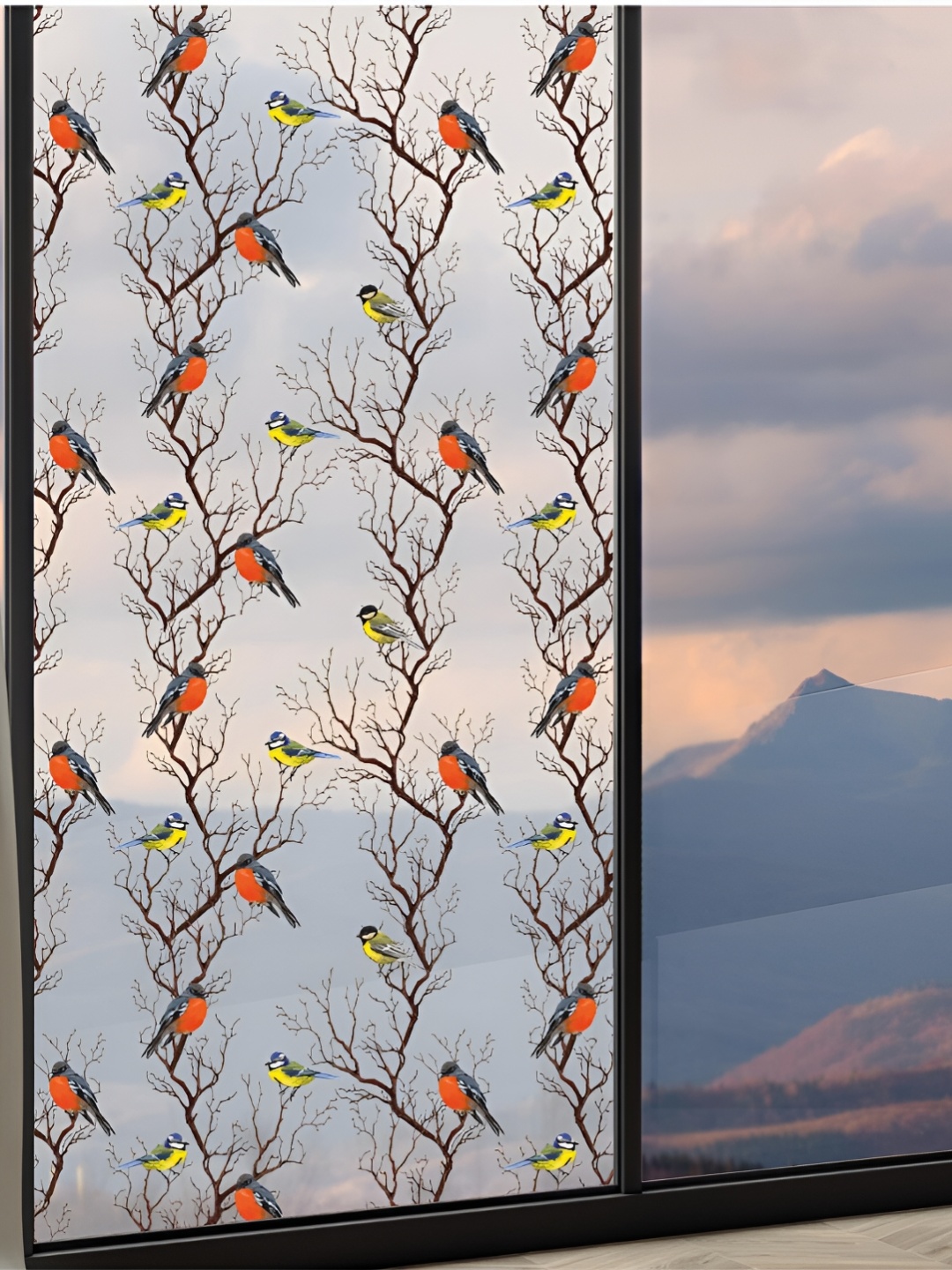 

CVANU Transparent & Brown Birds Printed Self Adhesive Window Film Stickers