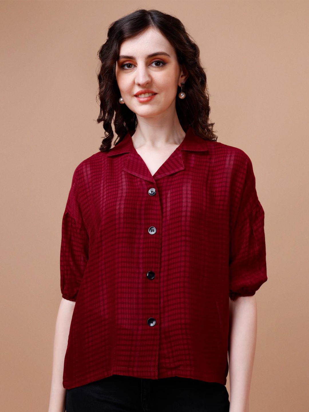 

Fashion2wear Checked Cuban Collar Casual Shirt, Red