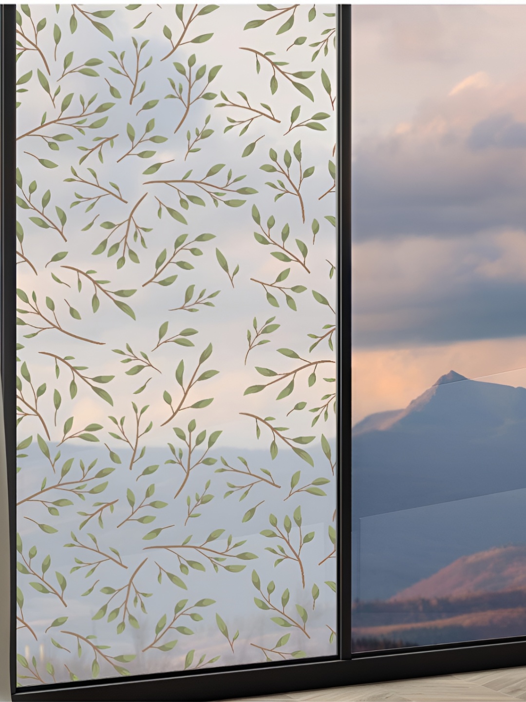 CVANU Green & Brown Leaves-designed Self-adhesive Window Film