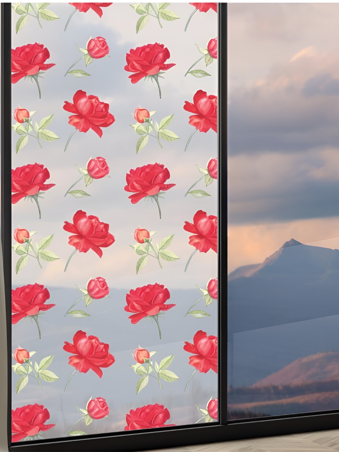 

CVANU Red & Green Floral Self-adhesive Waterproof Window Film