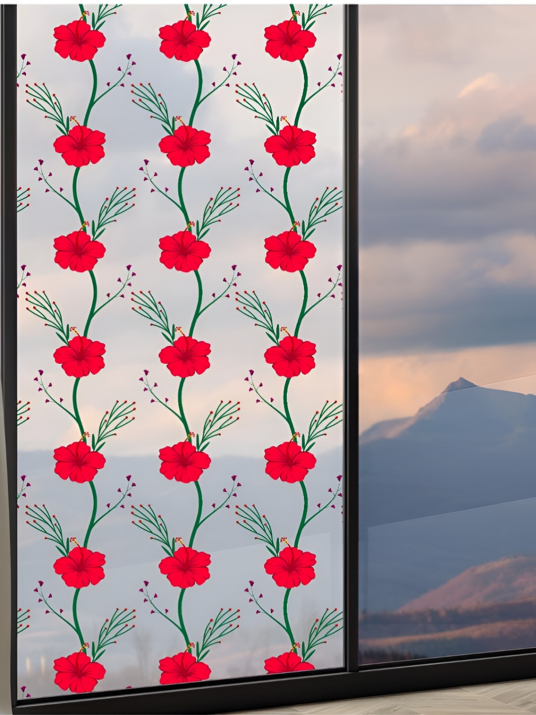 

CVANU Red & Green Floral Self-adhesive Window Film