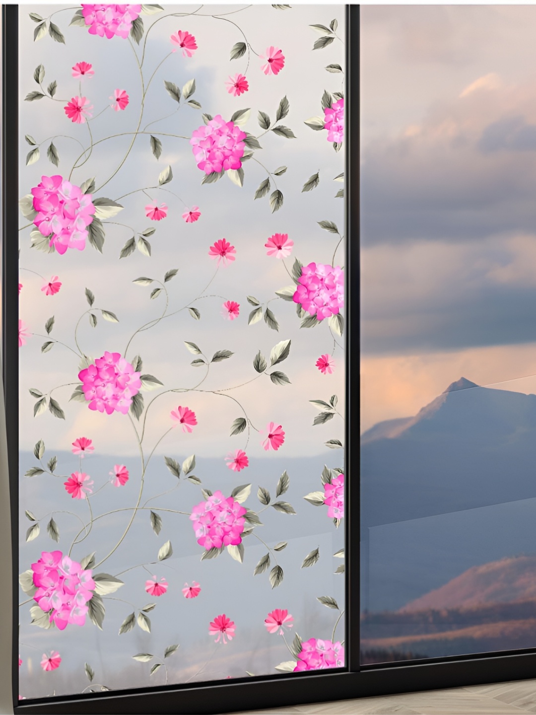 CVANU Pink & Green Floral Self-adhesive Window Film