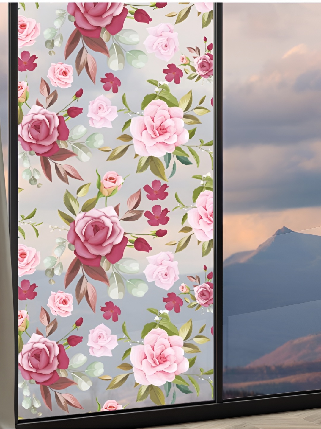 

CVANU Pink & Green Floral Self Adhesive Waterproof Window Film