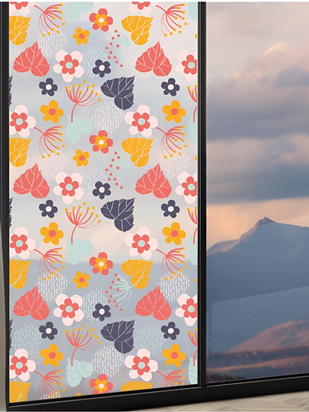 

CVANU Peach Colored & Yellow Floral Self Adhesive Waterproof Window Film Stickers