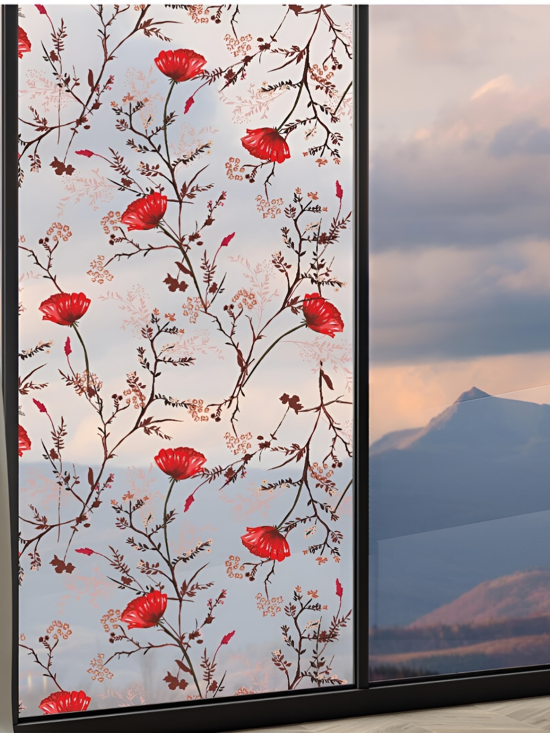 

CVANU Red & Peach Floral Self-adhesive Window Film