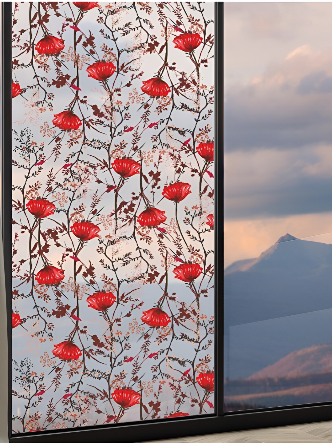 

CVANU Red & Brown Floral Printed Self-Adhesive Waterproof Window Film Decals & Stickers