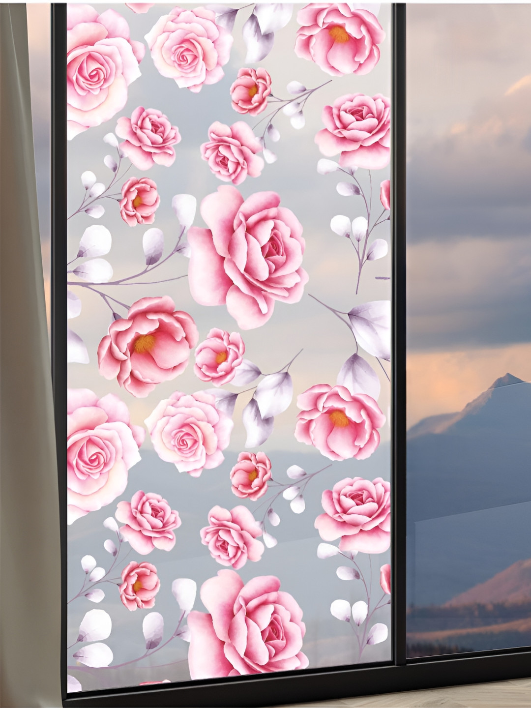 

CVANU Pink & White Floral Printed Self Adhesive Waterproof Window Sticker