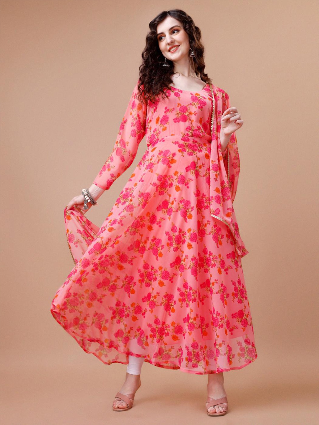 

Fashion2wear Peach-Coloured Georgette A-Line Maxi Dress