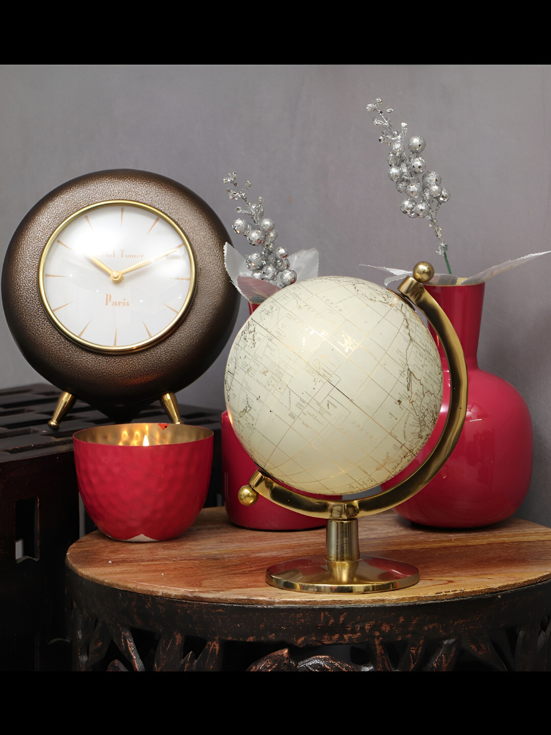 

Cocovey Homes Gold-Toned & Cream Coloured Printed Globe Brass Showpieces