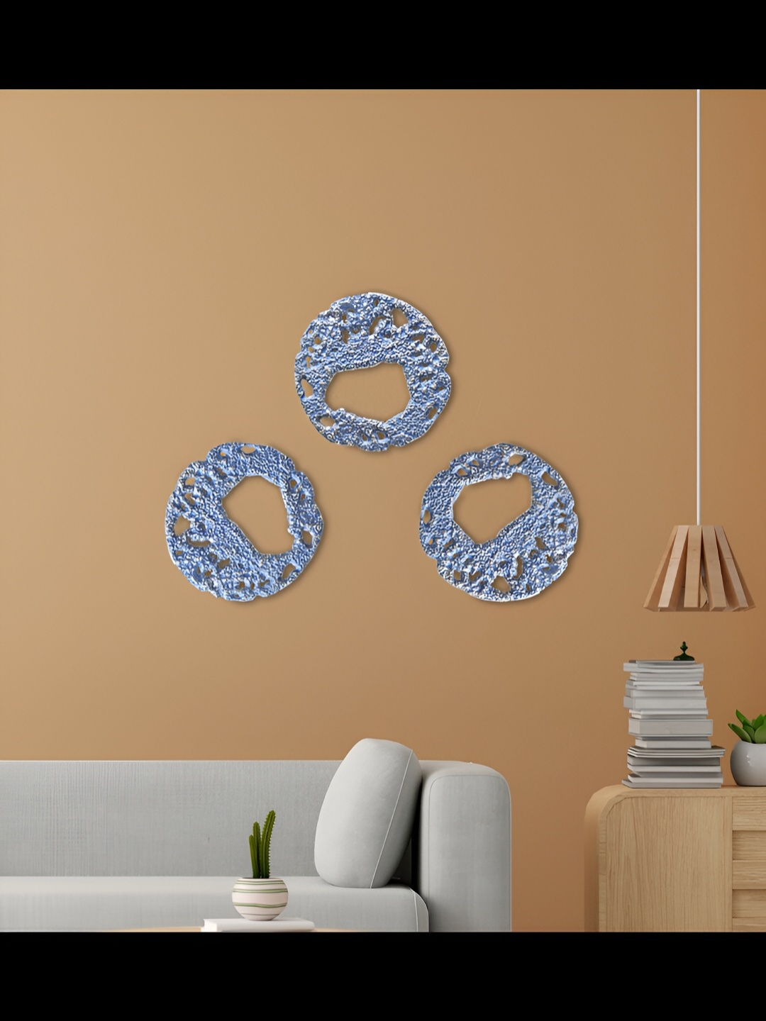 

Cocovey Homes Silver Toned & Blue 3 Pieces Textured Aluminium Wall Decor