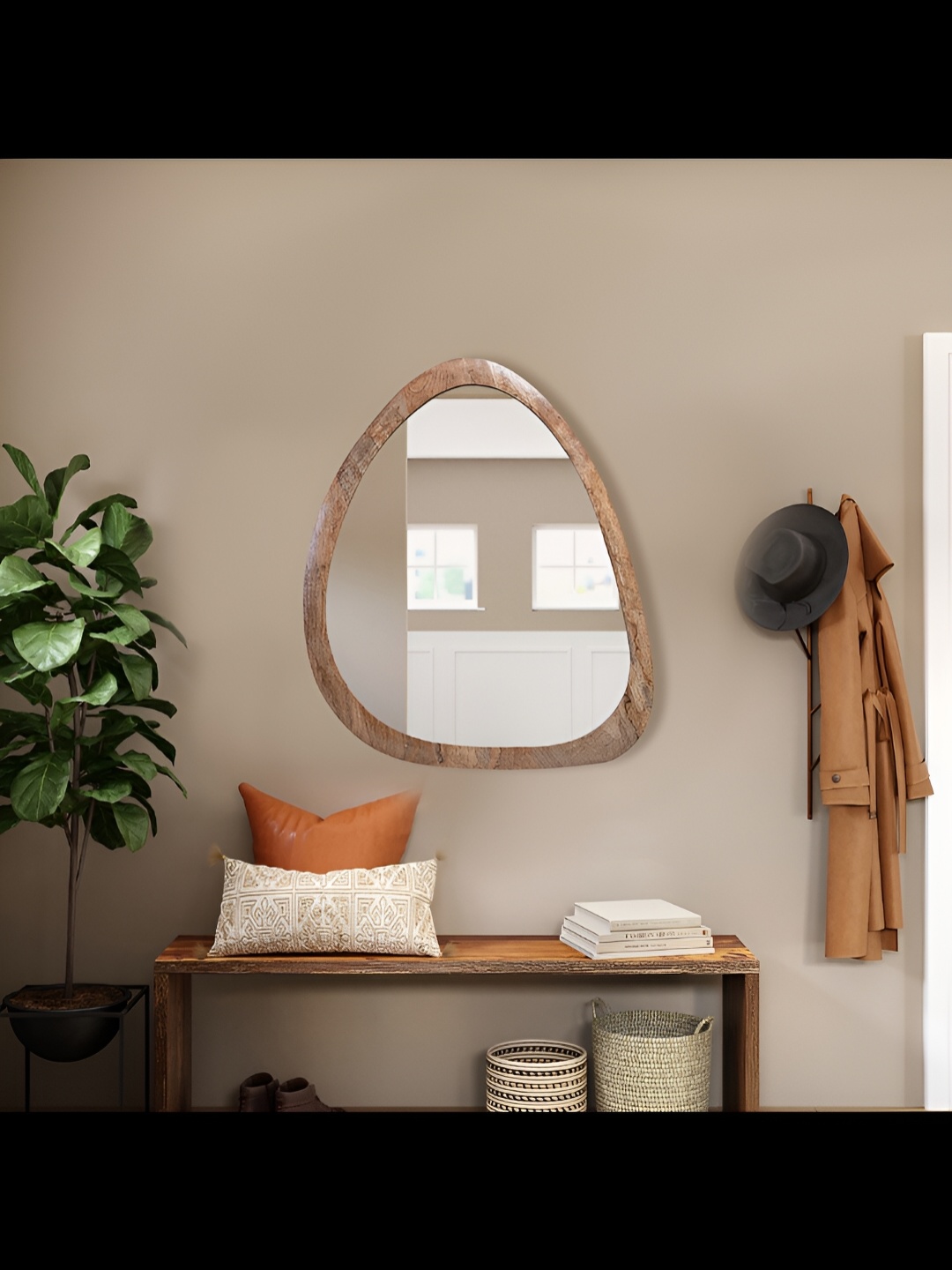 

Cocovey Homes Brown & Grey Wooden Oval Wall Mirror