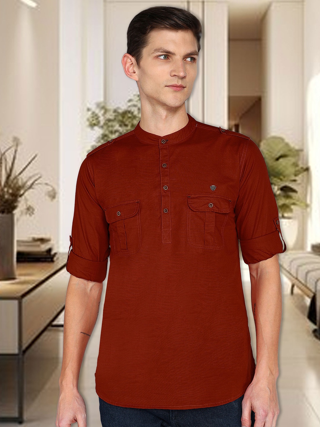 

Kuons AvenuePathani Mandarin collar Short Kurta, Rust