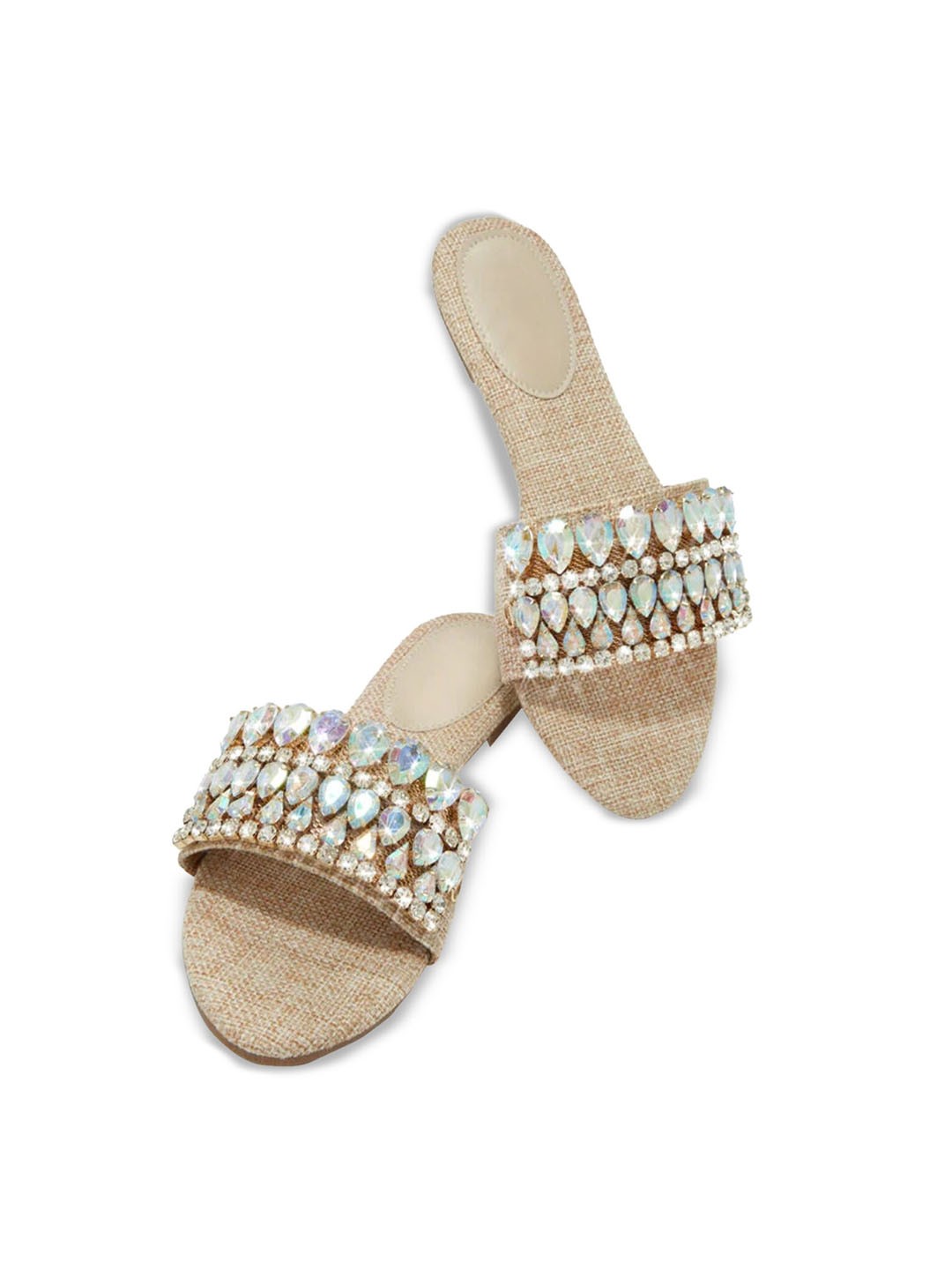 

TOPRICO Women Embellished Open Toe Flats, Beige