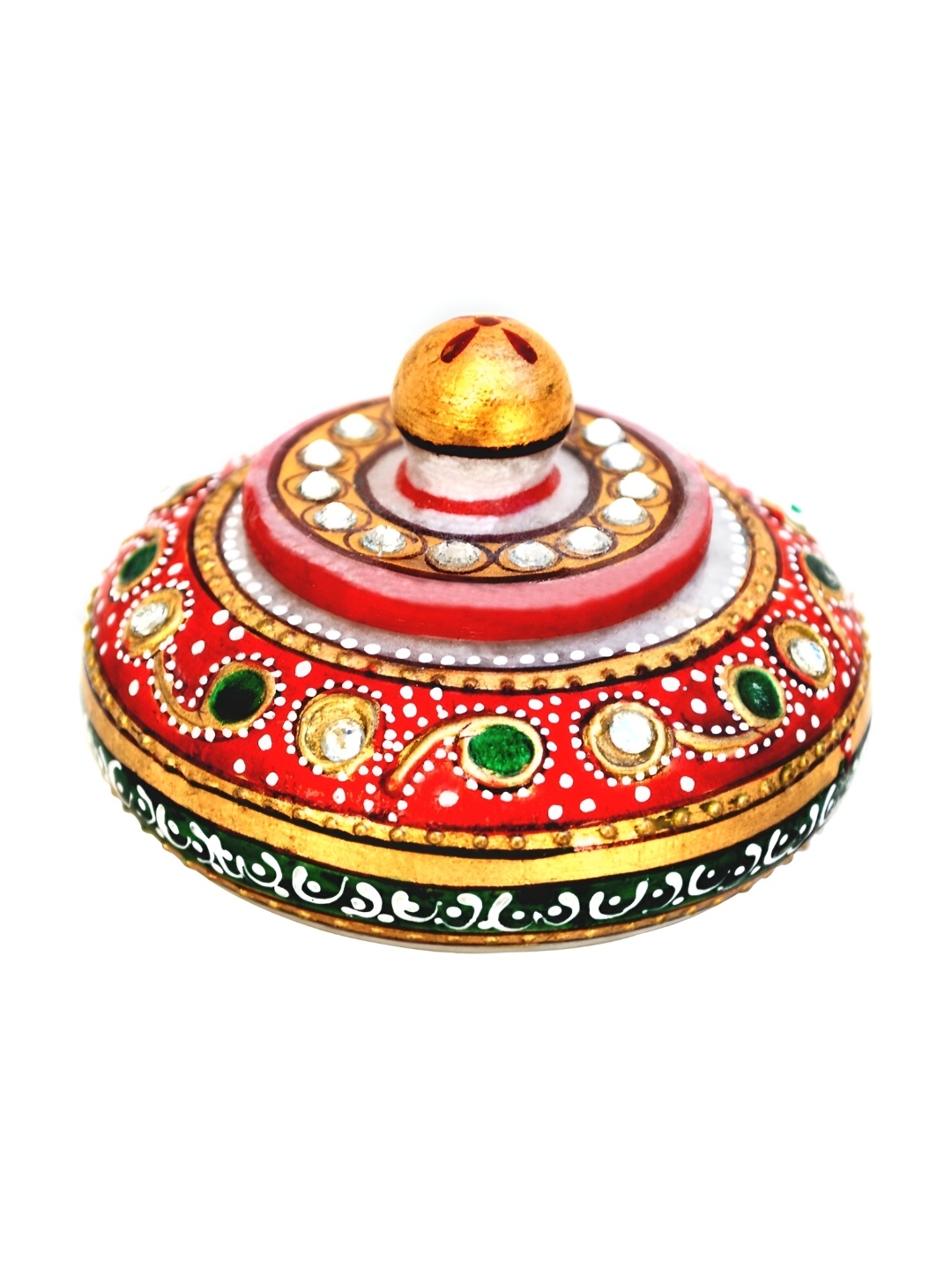 

HANDICRAFTS PARADISE White & Green Meenakari Worked Marble Kumkum Box