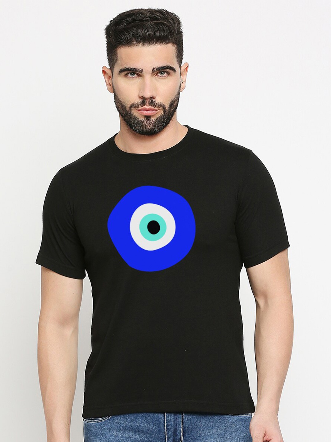 

MOD ECRU Unisex Geometric Printed Pure Cotton T-shirt, Black
