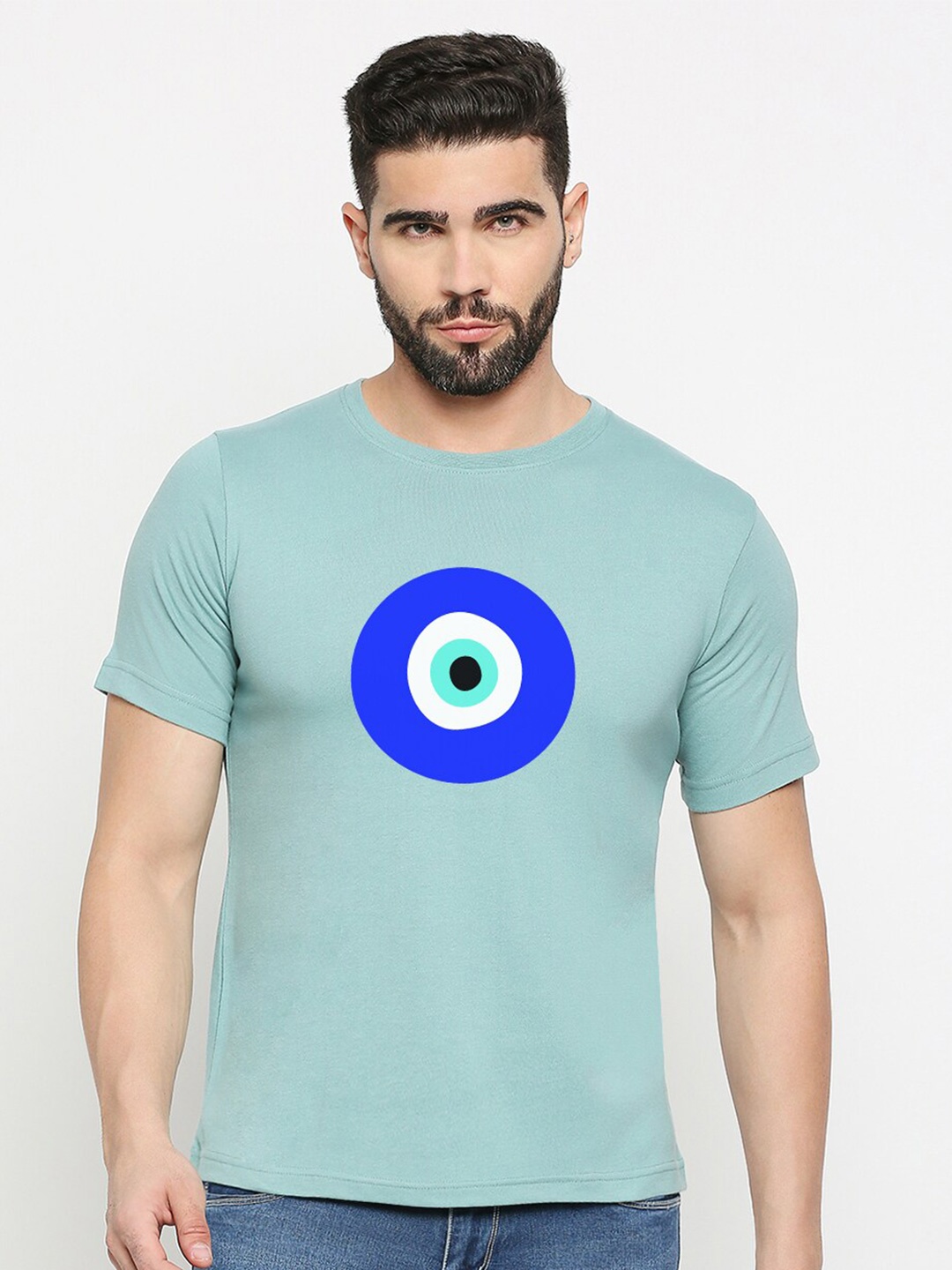 

MOD ECRU Unisex Geometric Printed Pure Cotton T-shirt, Green