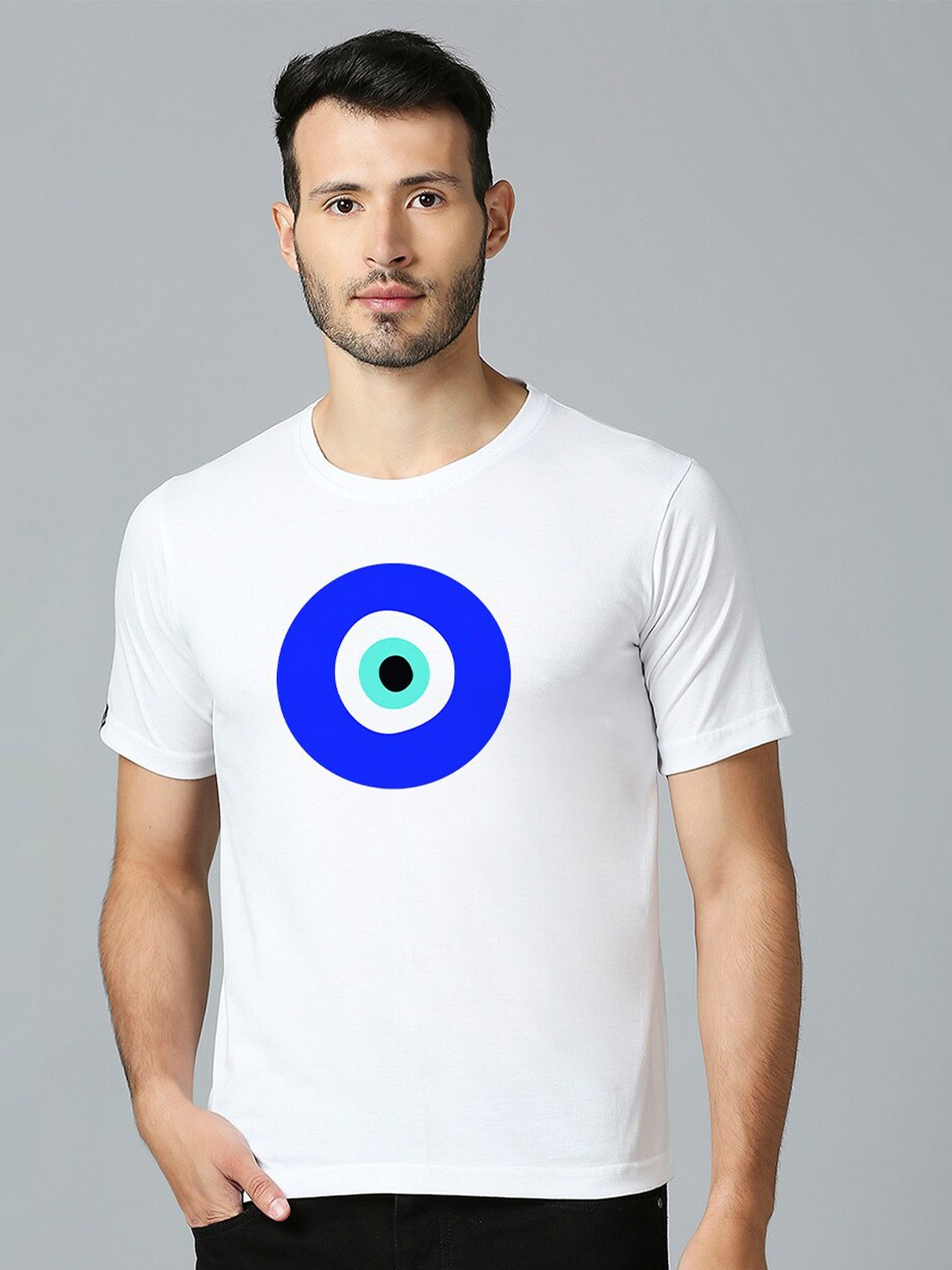 

MOD ECRU Unisex Geometric Printed Pure Cotton T-shirt, White