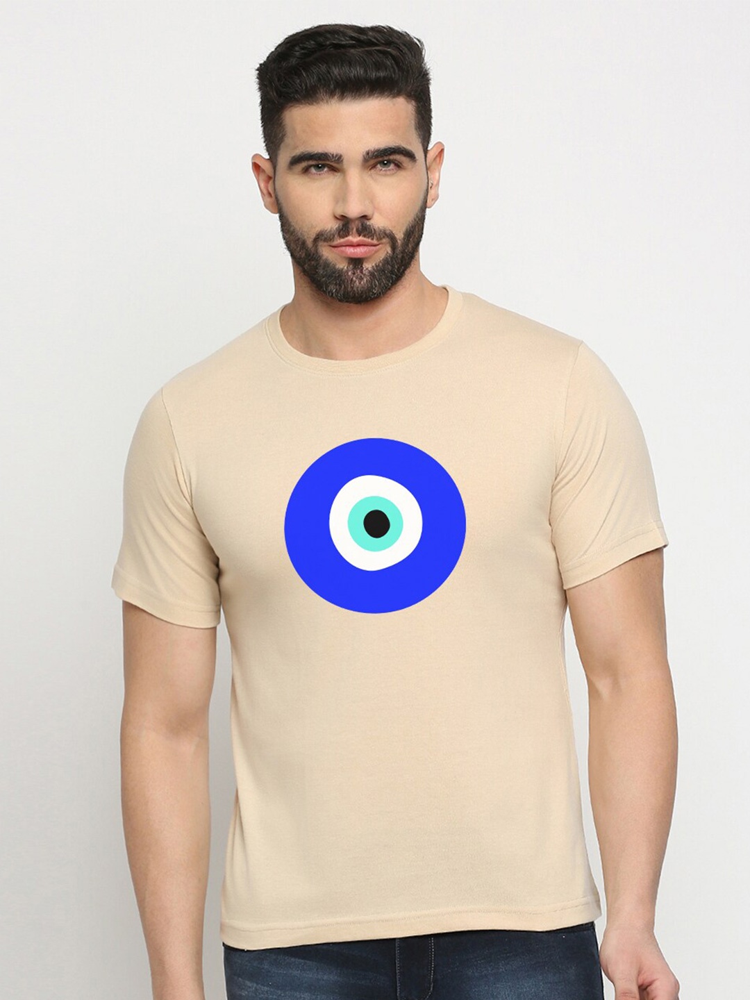 

MOD ECRU Unisex Geometric Printed Pure Cotton T-shirt, Cream