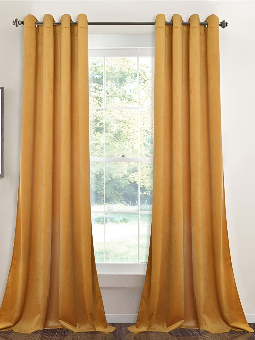 

Sparrow world Gold Toned 2 Pieces Velvet Black Out Window Curtains