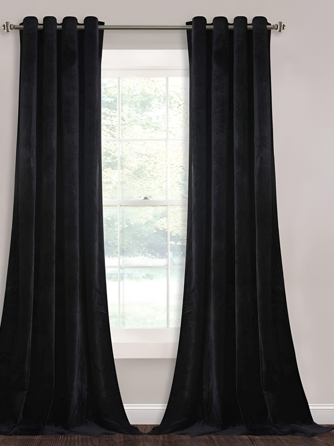 

Sparrow world Black 2 Pieces Velvet Black Out Window Curtains
