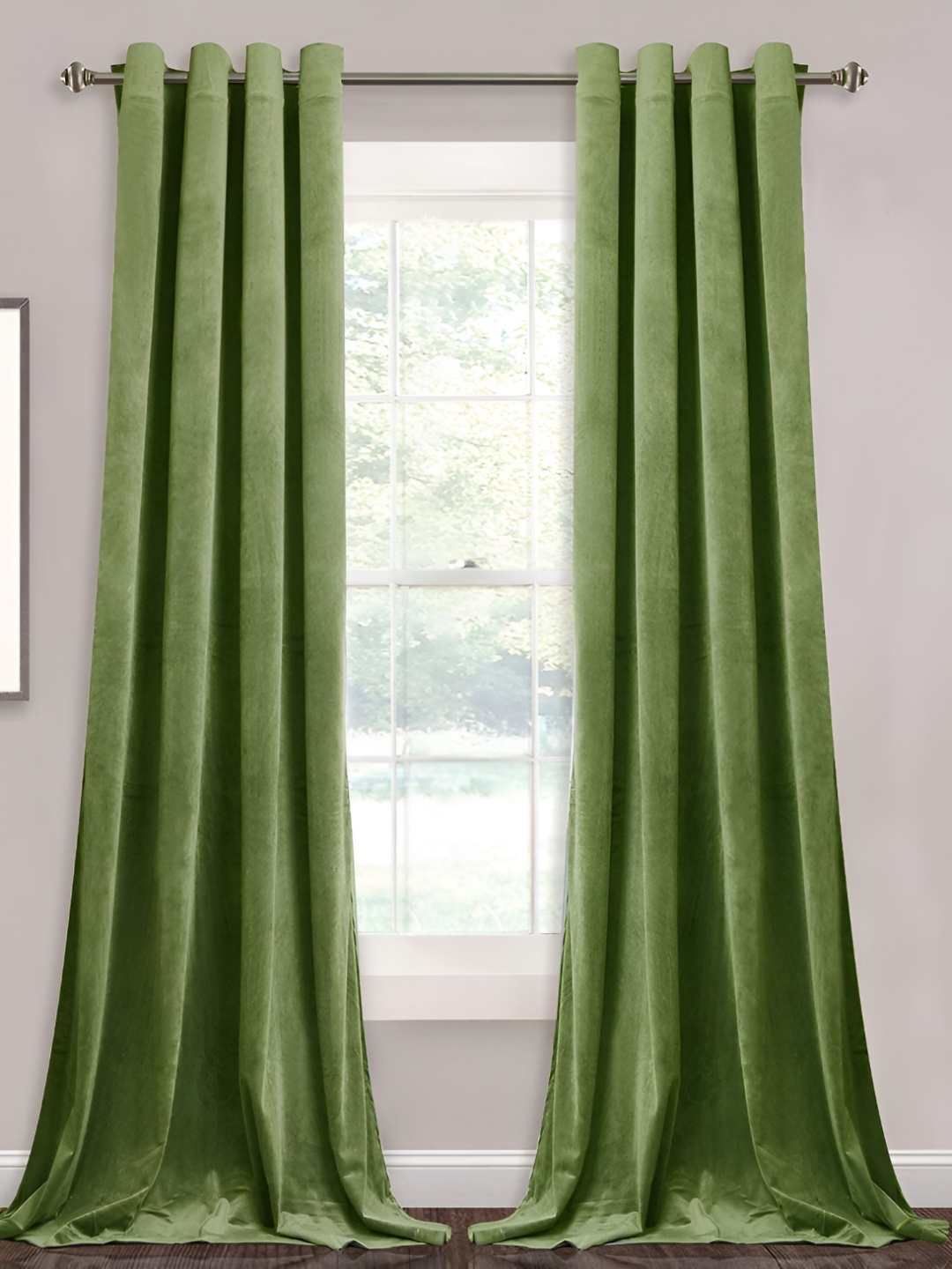 

Sparrow world Olive Green Velvet Black Out Window Curtain
