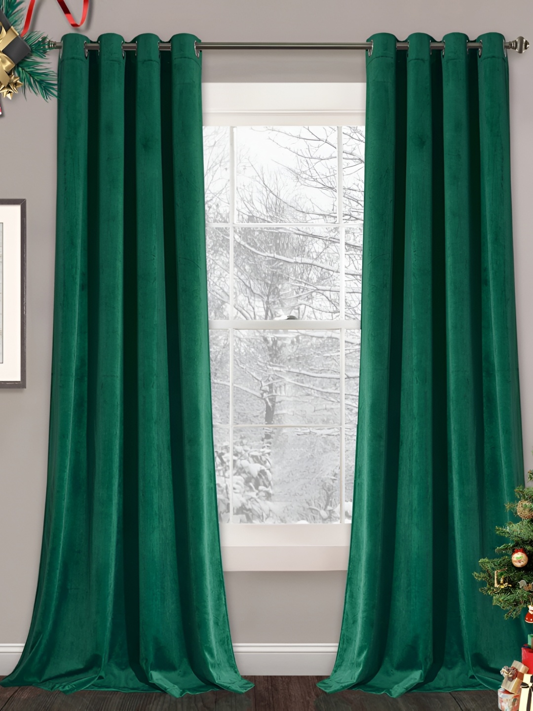 

Sparrow world Green Black Out Window Curtain