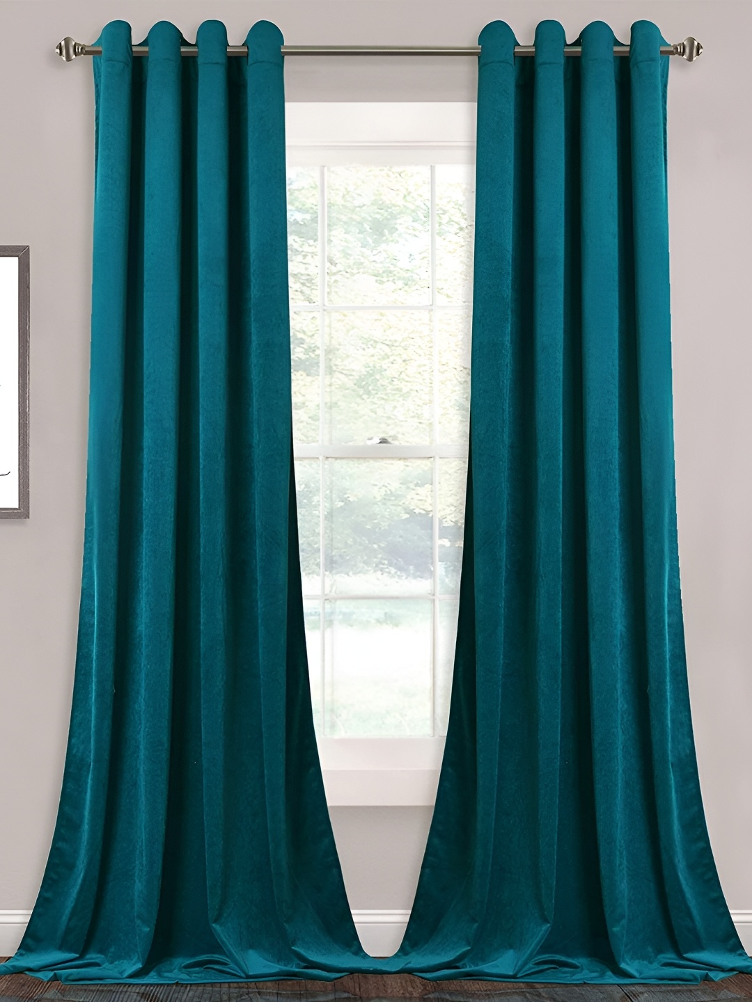 

Sparrow world Green Velvet Black Out Window Curtains