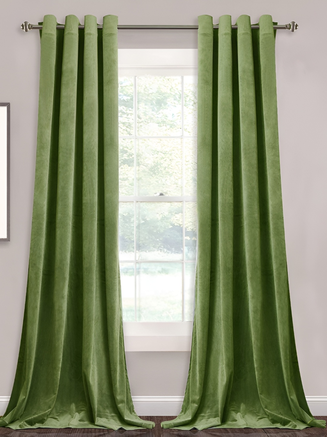 

Sparrow world Olive Green 2 Pieces Black Out Window Curtains