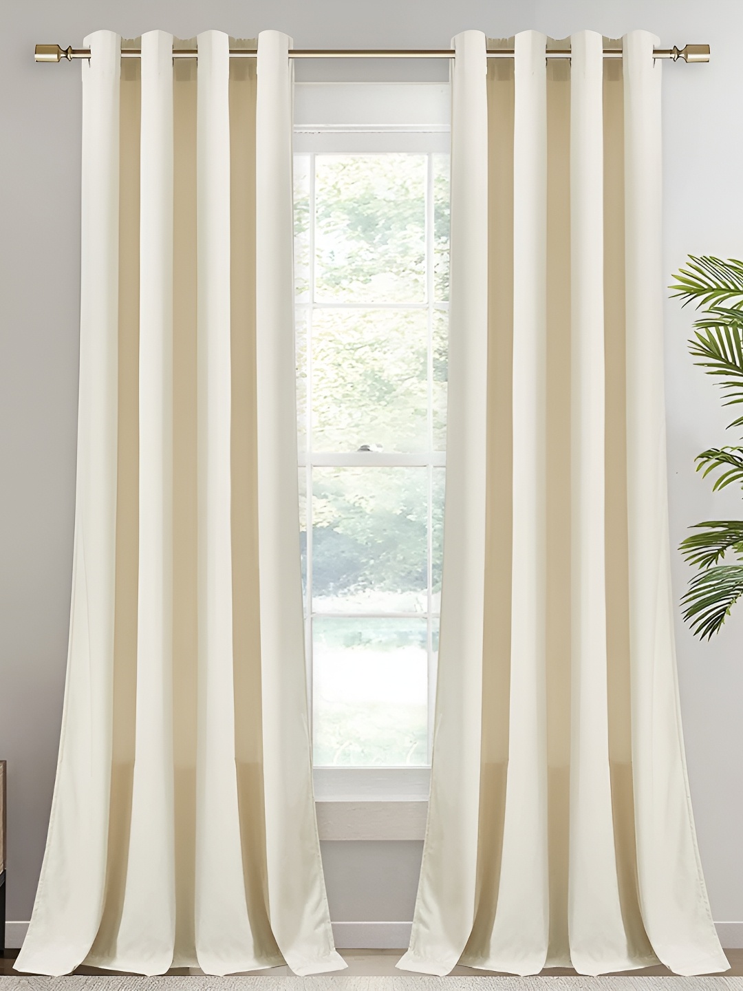 

Sparrow world Beige 2 Pieces Velvet Black Out Window Curtains