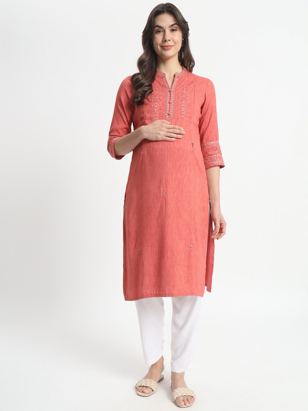 

mumzhug Ethnic Motifs Mirror Work Kurta, Peach