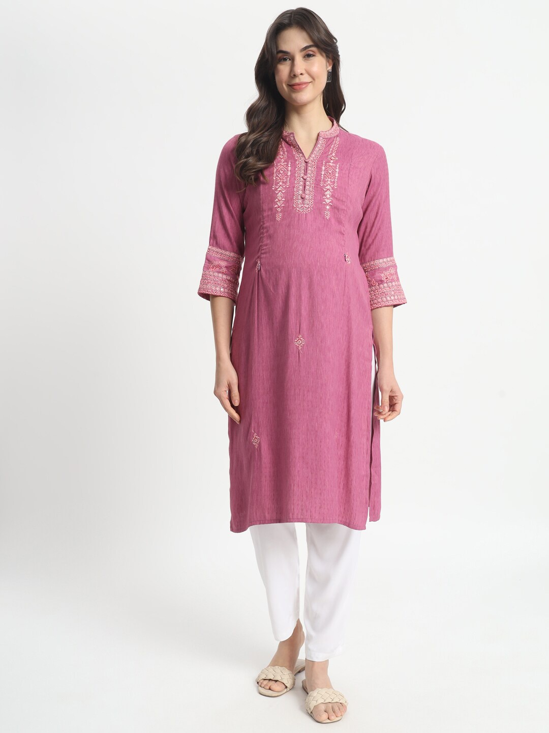 

mumzhug Ethnic Motifs Embroidered Pure Cotton Maternity Kurta, Pink