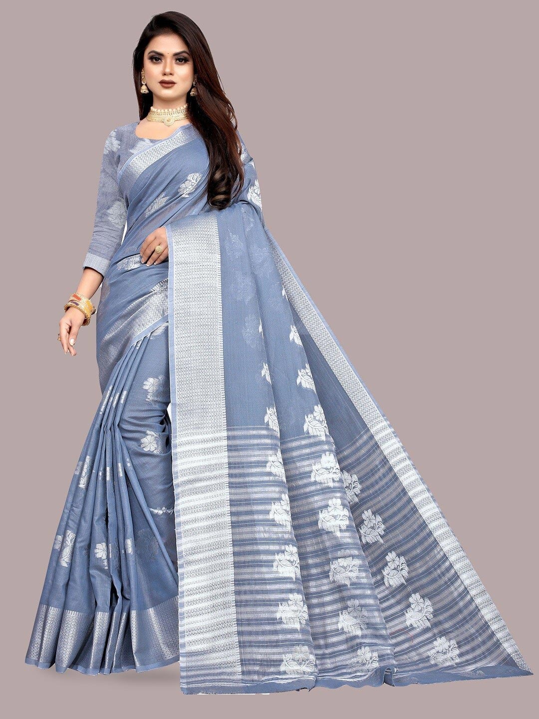 

MR CREATION Woven Design Dharmavaram Saree, Grey