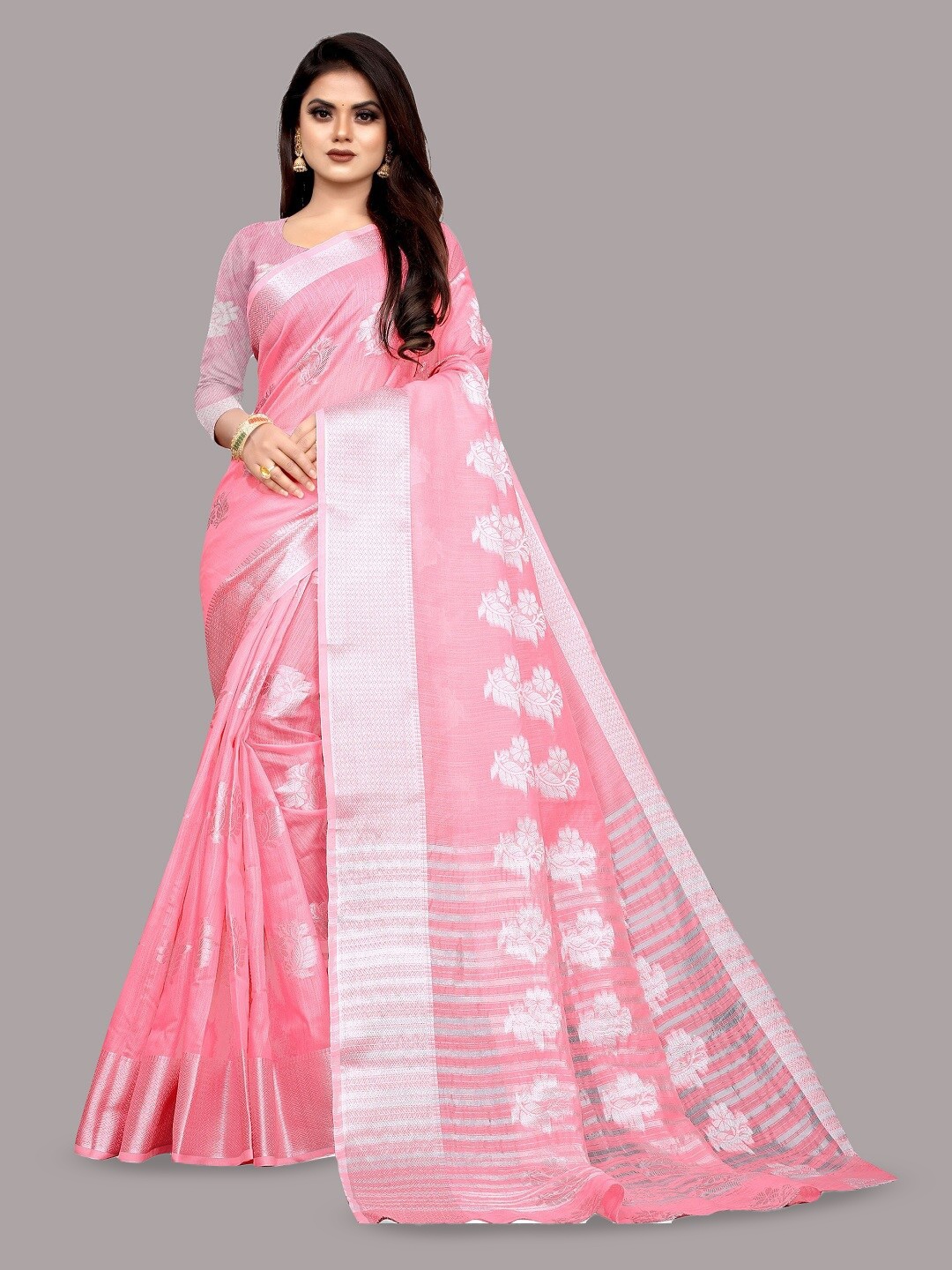 

MR CREATION Woven Design Dharmavaram Saree, Pink