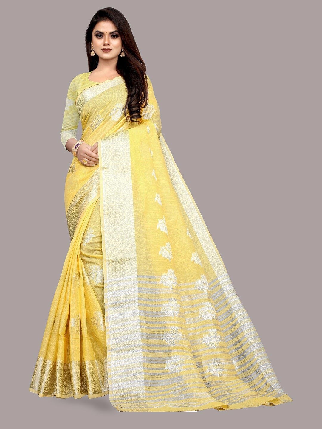 

MR CREATION Woven Design Dharmavaram Saree, Yellow