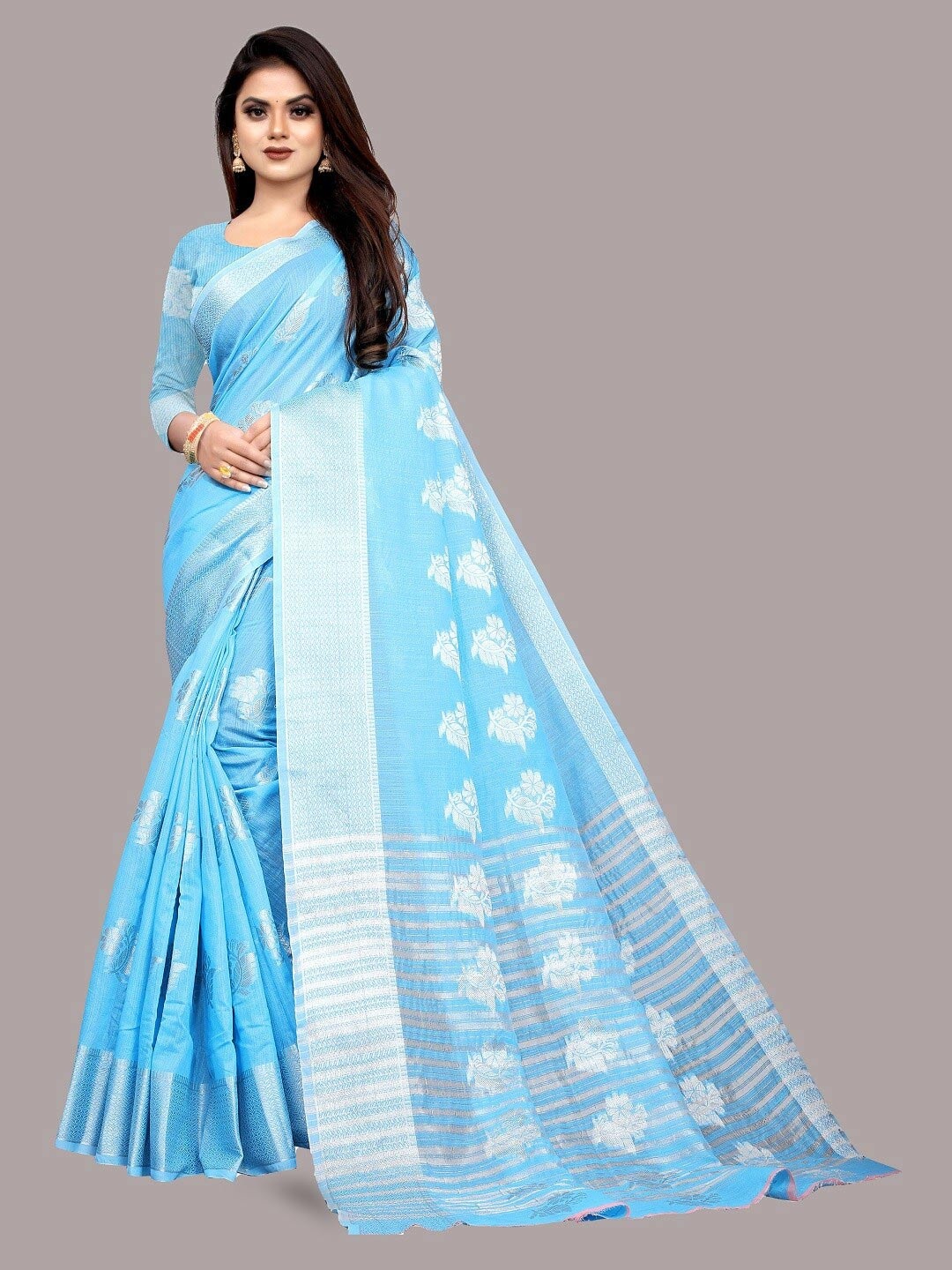 

MR CREATION Woven Design Dharmavaram Saree, Blue