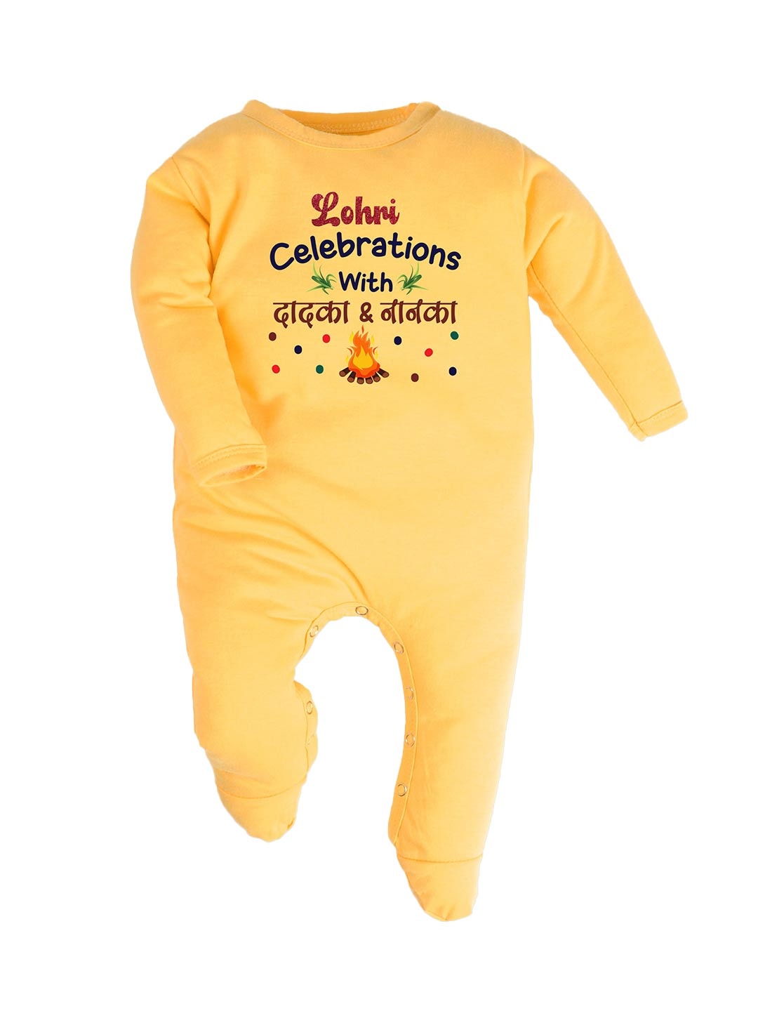 

FFLIRTYGO Infants Printed Pure Cotton Sleepsuit, Yellow