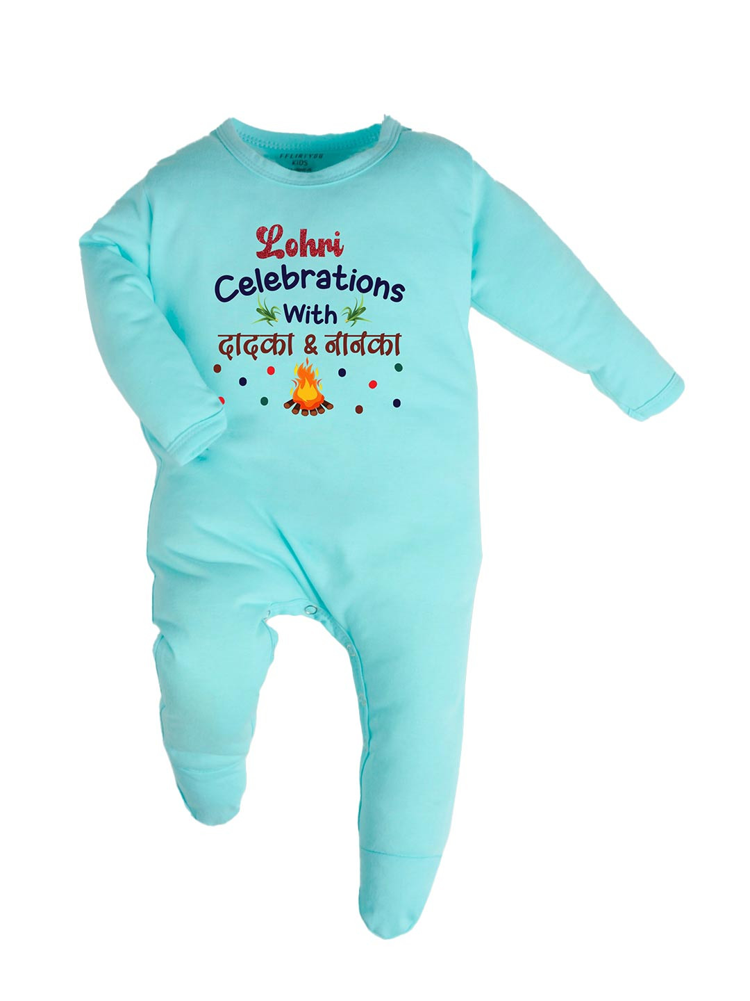 

FFLIRTYGO Infants Printed Pure Cotton Sleepsuit, Turquoise blue