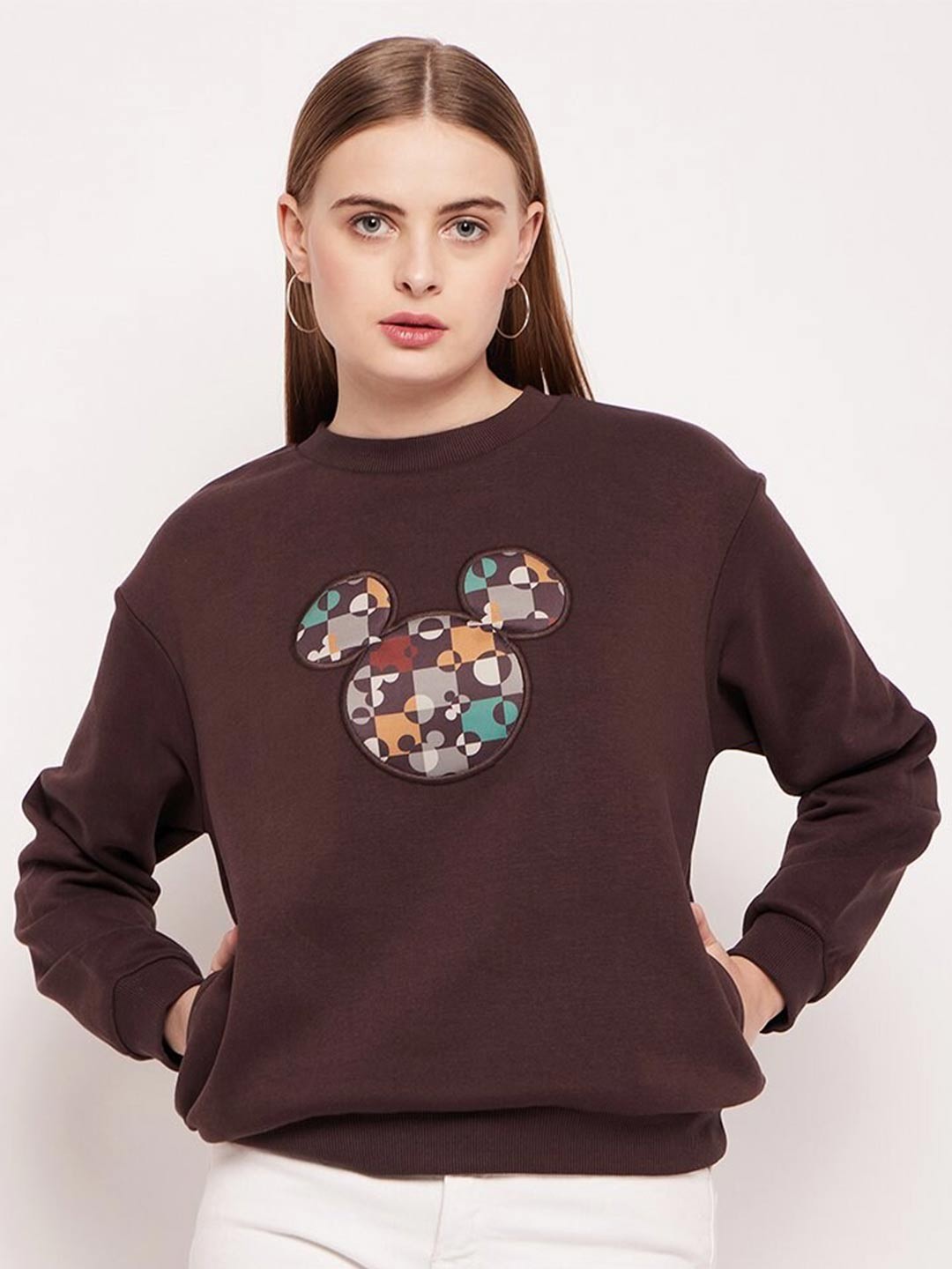 

CAMLA Round Neck Cotton Pullover, Coffee brown