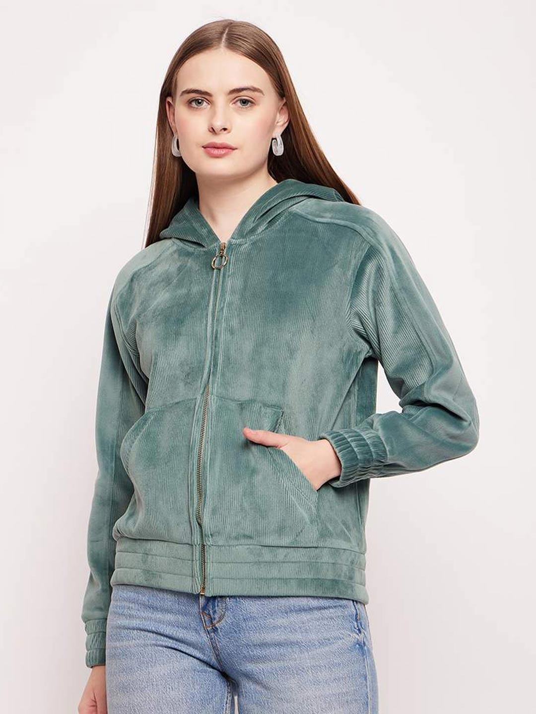 

CAMLA Hooded Front Open Sweatshirt, Green