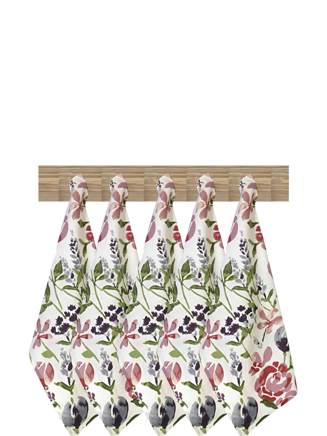 

Texstylers White & Purple 5 Pieces Floral Printed Pure Cotton Kitchen Towels