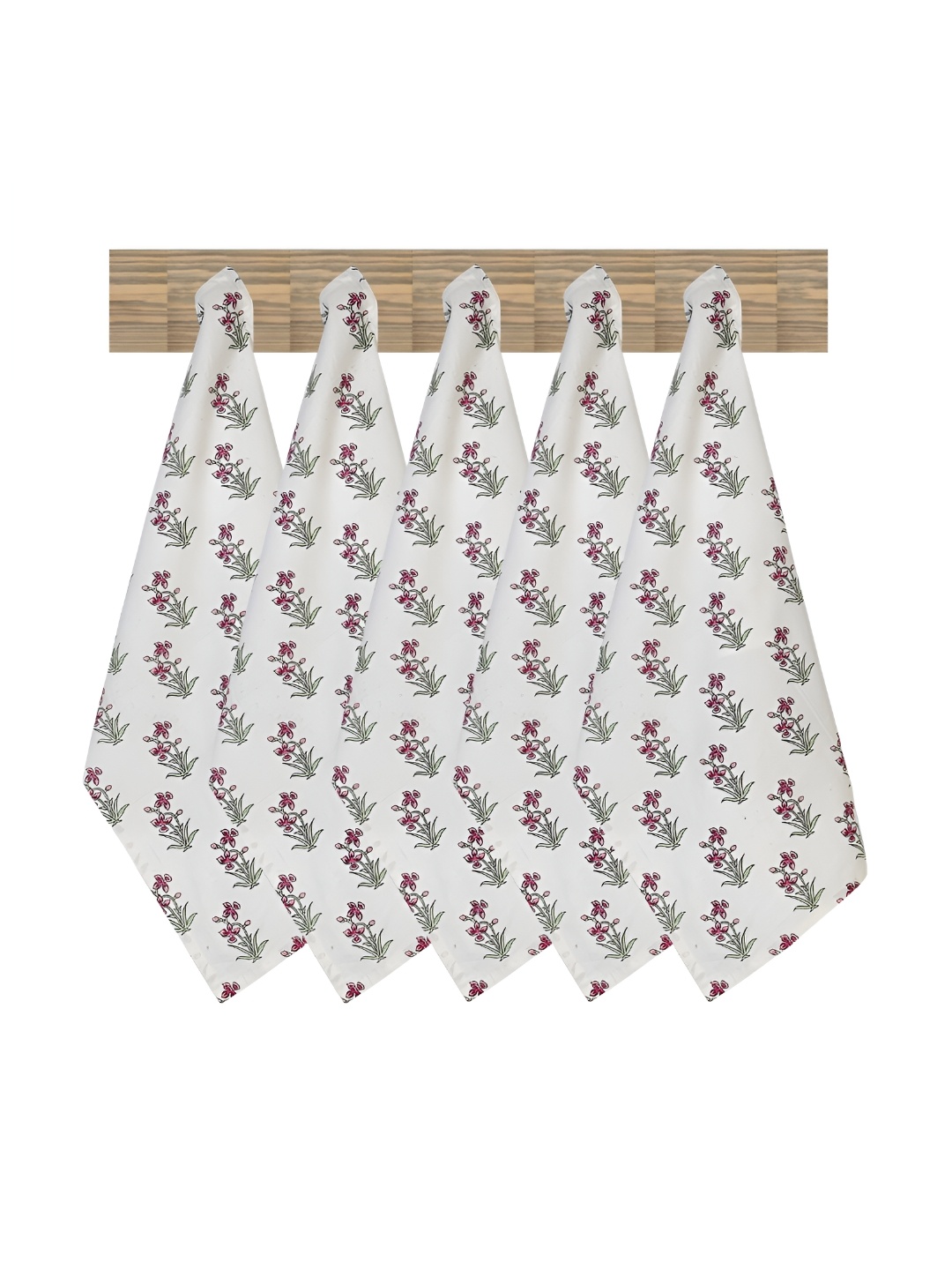 

Texstylers Pink & White 5 Pcs Floral Printed Pure Cotton Kitchen Towels