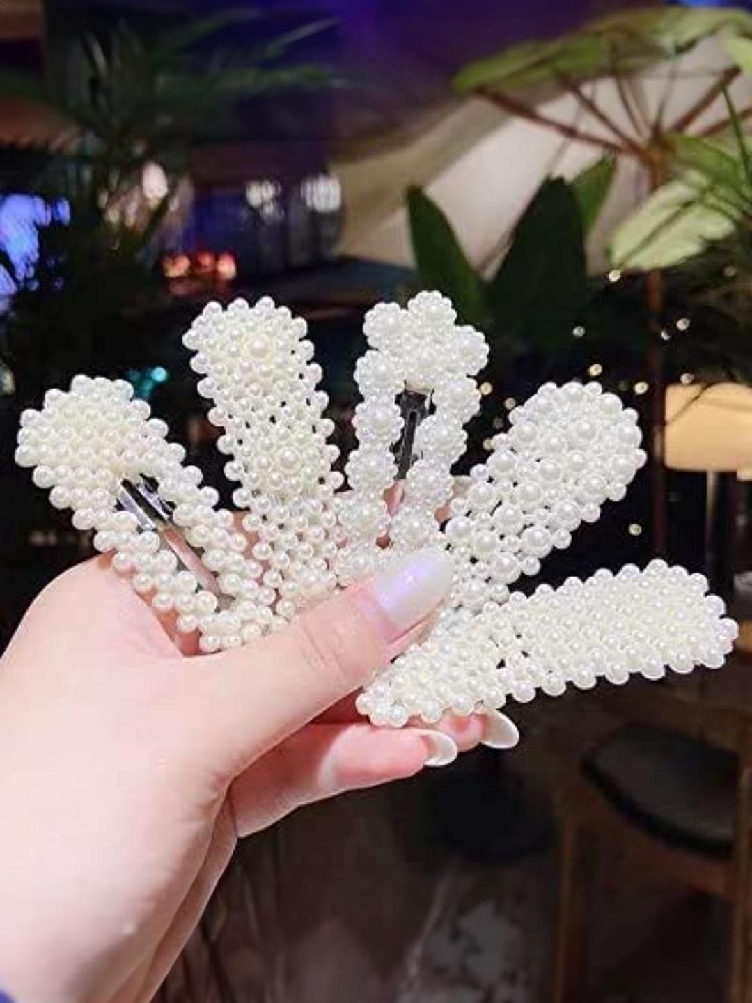 

DN Creation Set of 6 Beaded Tic Tac Hair Clip, White
