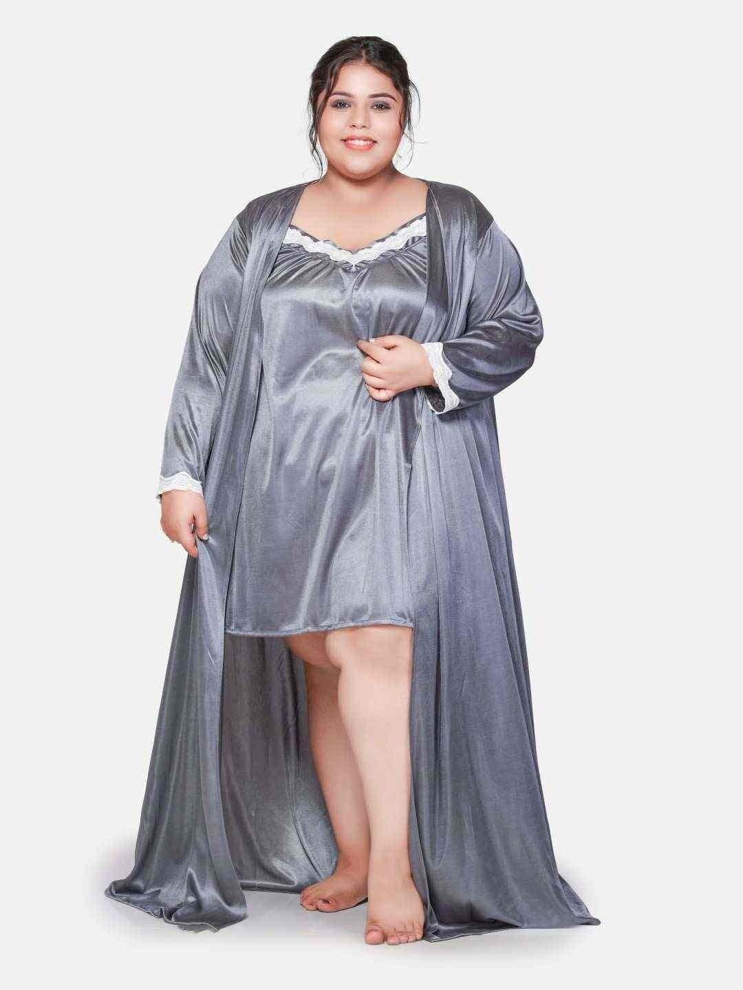 

Klamotten Plus Size Nightdress With Robe, Grey
