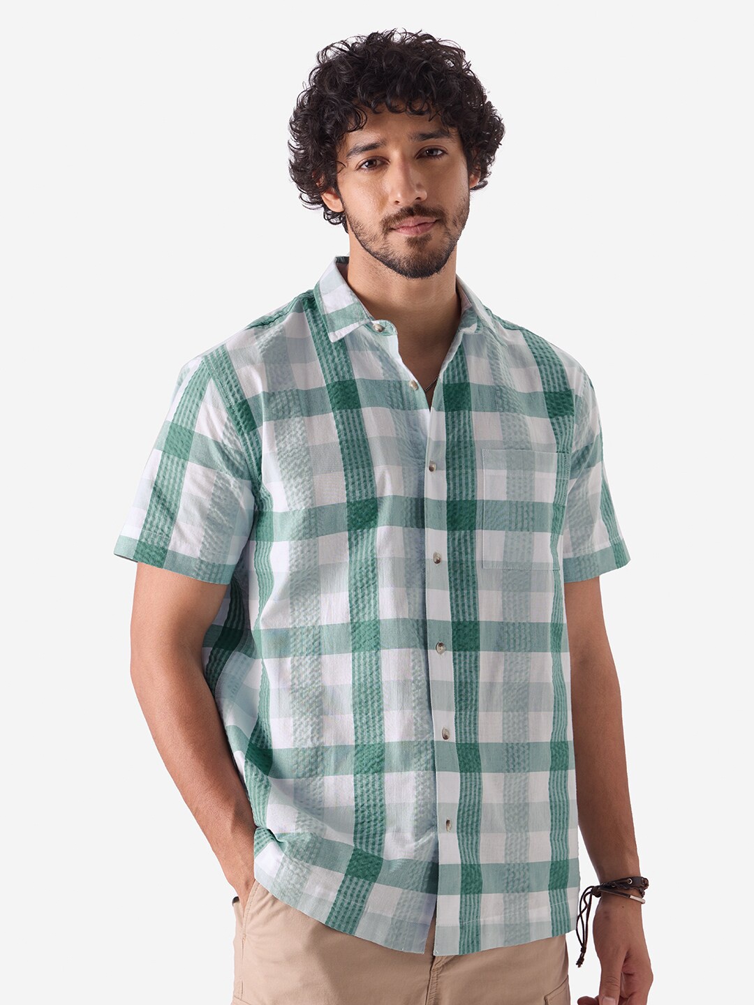

The Souled Store Tartan Checked Short Sleeves Casual Shirt, Green